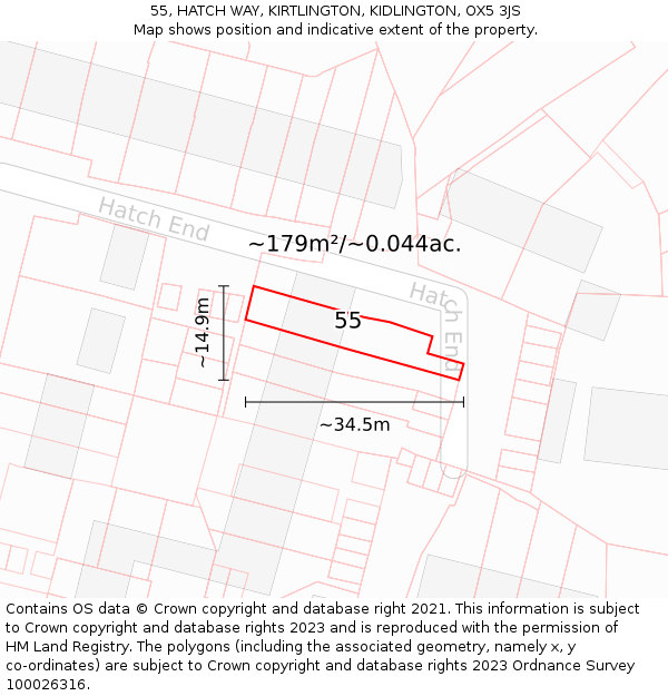 55, HATCH WAY, KIRTLINGTON, KIDLINGTON, OX5 3JS: Plot and title map