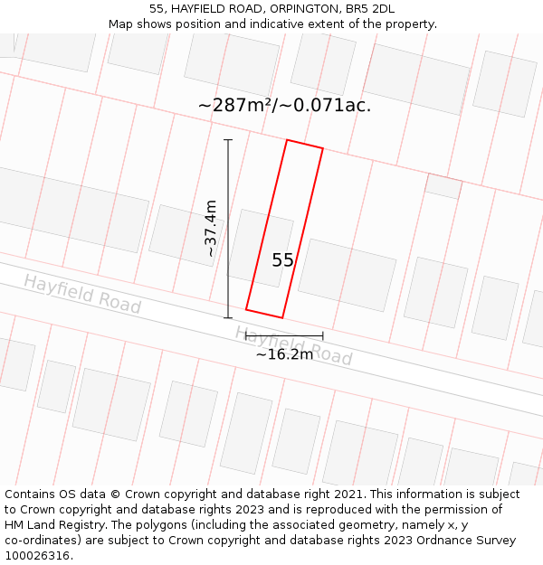 55, HAYFIELD ROAD, ORPINGTON, BR5 2DL: Plot and title map