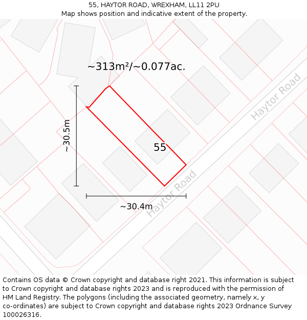 55, HAYTOR ROAD, WREXHAM, LL11 2PU: Plot and title map