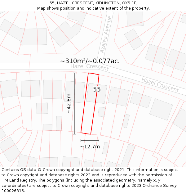 55, HAZEL CRESCENT, KIDLINGTON, OX5 1EJ: Plot and title map