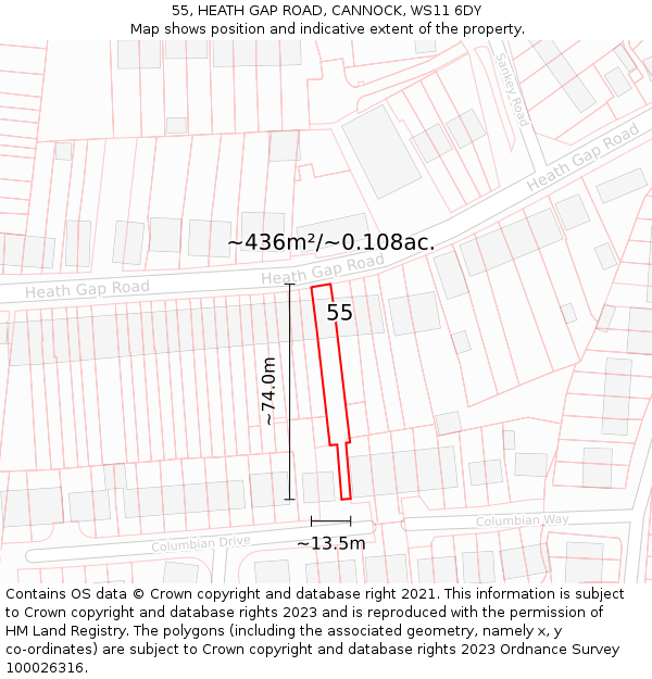 55, HEATH GAP ROAD, CANNOCK, WS11 6DY: Plot and title map