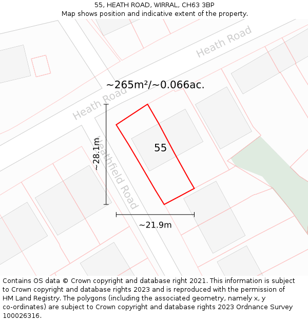 55, HEATH ROAD, WIRRAL, CH63 3BP: Plot and title map