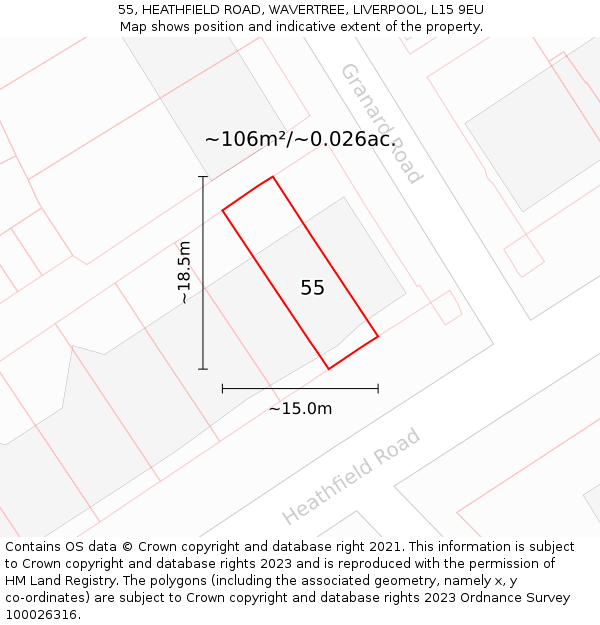 55, HEATHFIELD ROAD, WAVERTREE, LIVERPOOL, L15 9EU: Plot and title map