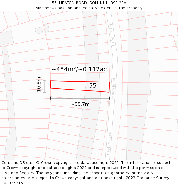 55, HEATON ROAD, SOLIHULL, B91 2EA: Plot and title map