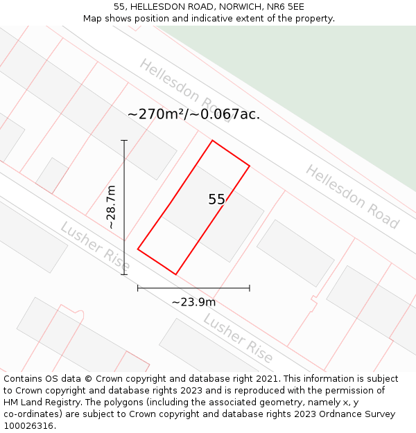 55, HELLESDON ROAD, NORWICH, NR6 5EE: Plot and title map