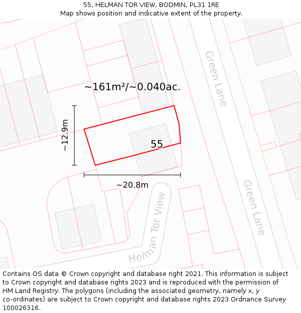 55, HELMAN TOR VIEW, BODMIN, PL31 1RE: Plot and title map