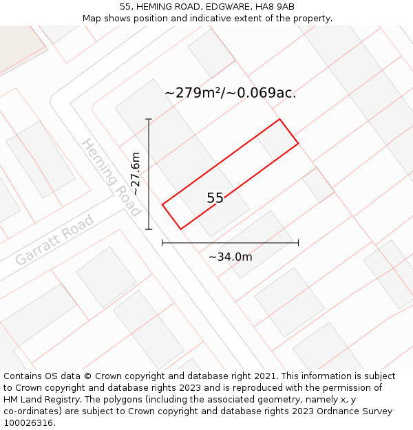 55, HEMING ROAD, EDGWARE, HA8 9AB: Plot and title map