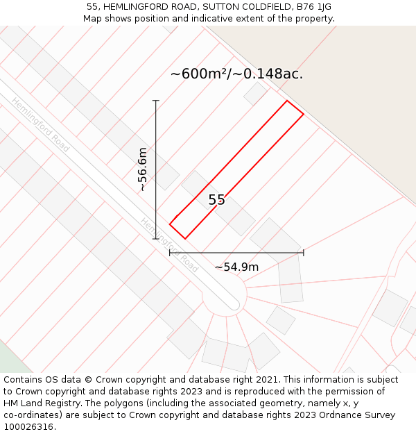 55, HEMLINGFORD ROAD, SUTTON COLDFIELD, B76 1JG: Plot and title map