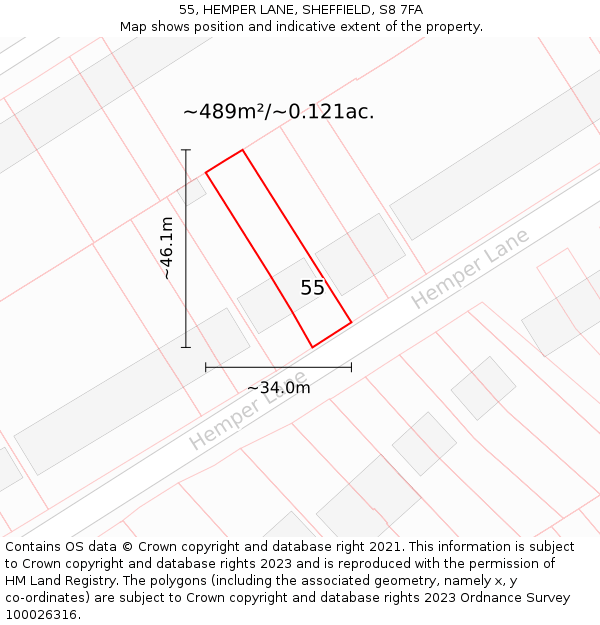 55, HEMPER LANE, SHEFFIELD, S8 7FA: Plot and title map