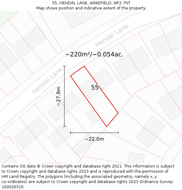 55, HENDAL LANE, WAKEFIELD, WF2 7NT: Plot and title map