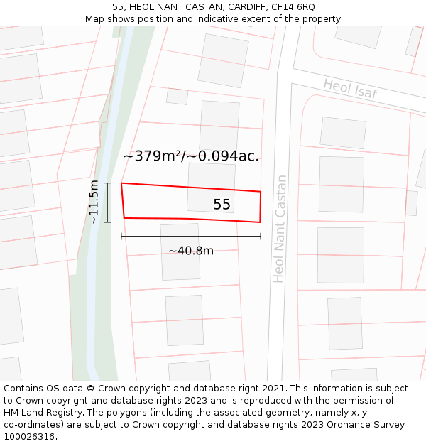55, HEOL NANT CASTAN, CARDIFF, CF14 6RQ: Plot and title map