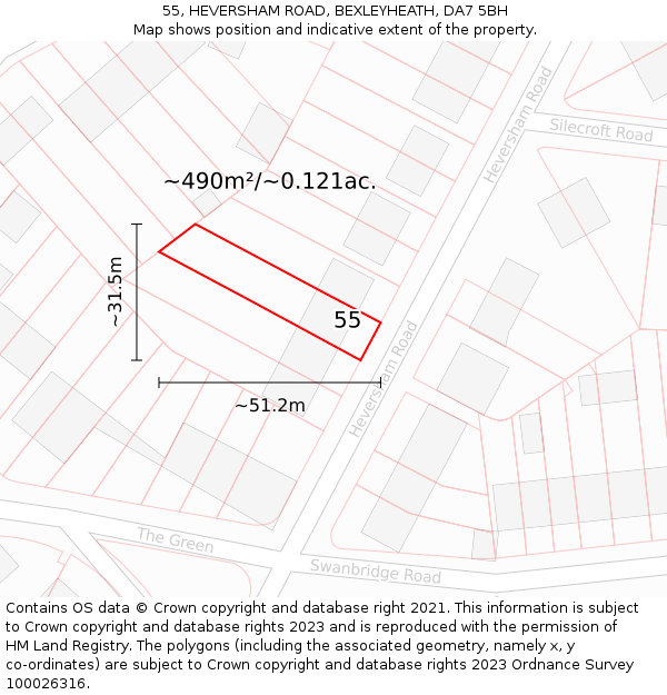 55, HEVERSHAM ROAD, BEXLEYHEATH, DA7 5BH: Plot and title map