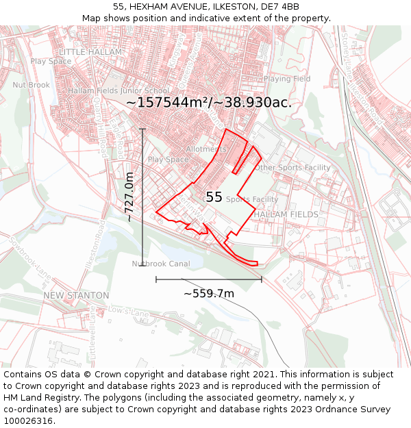 55, HEXHAM AVENUE, ILKESTON, DE7 4BB: Plot and title map
