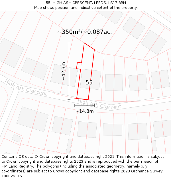 55, HIGH ASH CRESCENT, LEEDS, LS17 8RH: Plot and title map