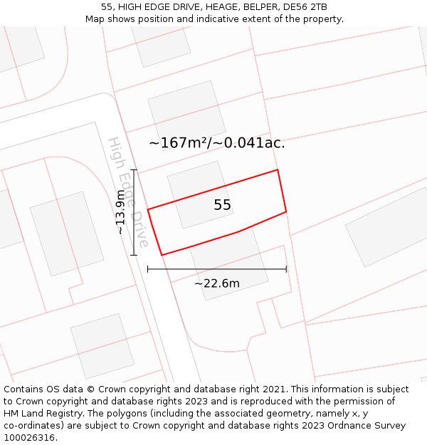 55, HIGH EDGE DRIVE, HEAGE, BELPER, DE56 2TB: Plot and title map