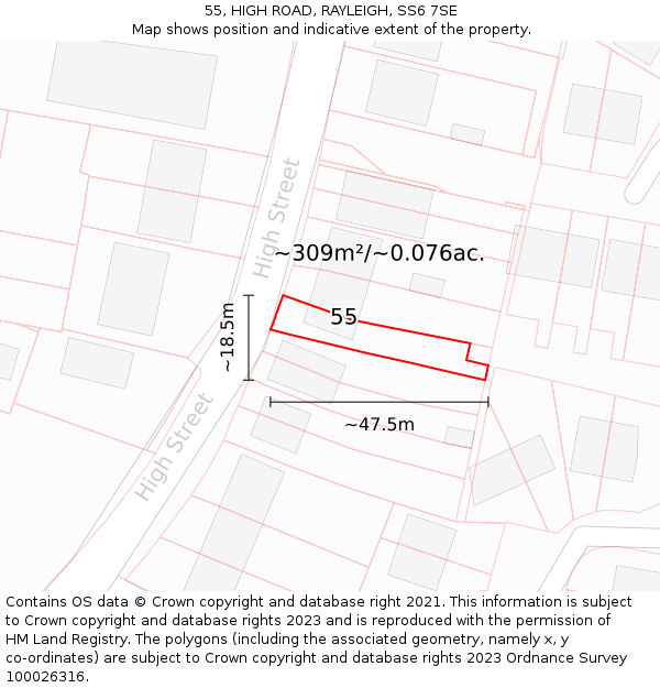 55, HIGH ROAD, RAYLEIGH, SS6 7SE: Plot and title map
