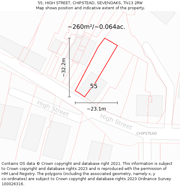 55, HIGH STREET, CHIPSTEAD, SEVENOAKS, TN13 2RW: Plot and title map
