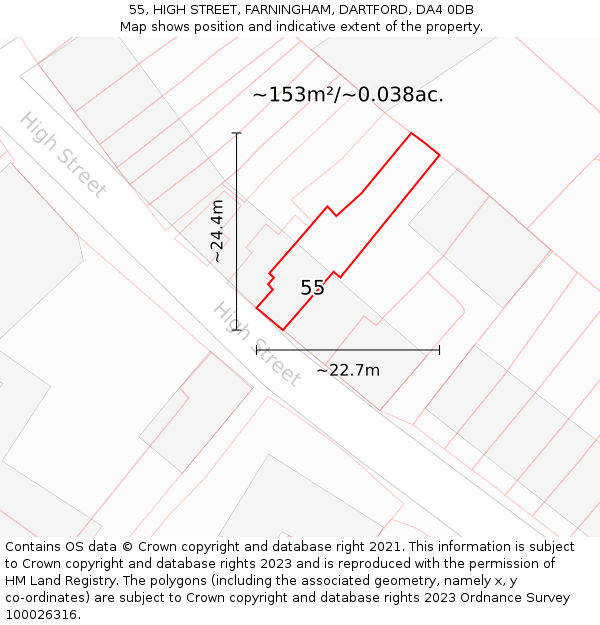 55, HIGH STREET, FARNINGHAM, DARTFORD, DA4 0DB: Plot and title map