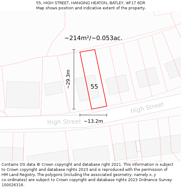 55, HIGH STREET, HANGING HEATON, BATLEY, WF17 6DR: Plot and title map