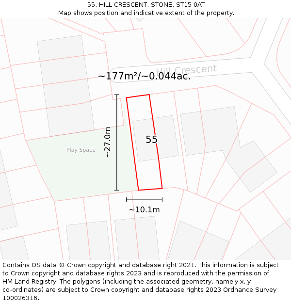 55, HILL CRESCENT, STONE, ST15 0AT: Plot and title map