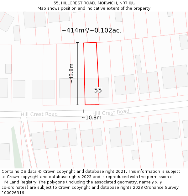 55, HILLCREST ROAD, NORWICH, NR7 0JU: Plot and title map