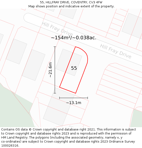 55, HILLFRAY DRIVE, COVENTRY, CV3 4FW: Plot and title map
