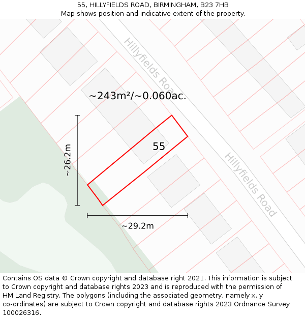 55, HILLYFIELDS ROAD, BIRMINGHAM, B23 7HB: Plot and title map