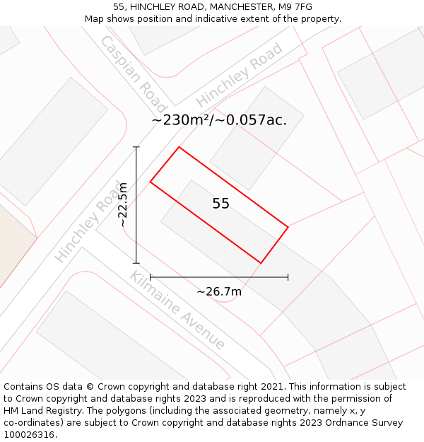 55, HINCHLEY ROAD, MANCHESTER, M9 7FG: Plot and title map