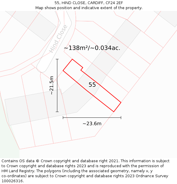 55, HIND CLOSE, CARDIFF, CF24 2EF: Plot and title map