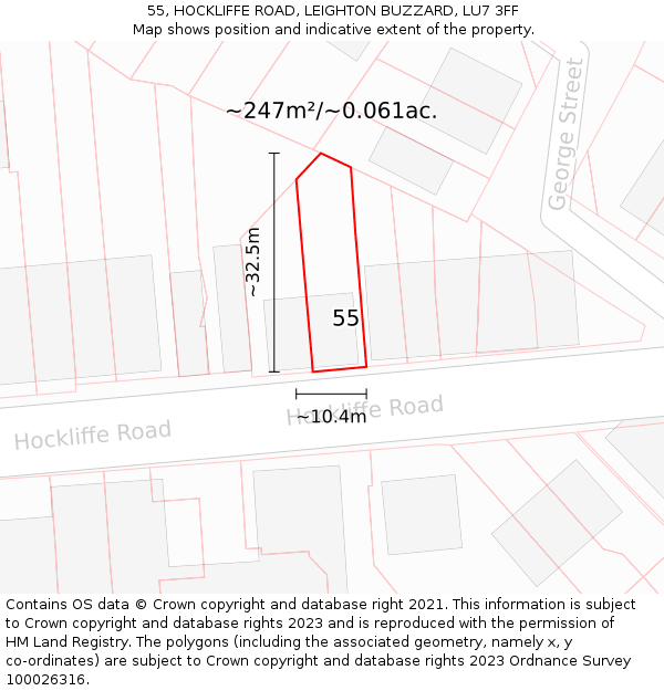 55, HOCKLIFFE ROAD, LEIGHTON BUZZARD, LU7 3FF: Plot and title map