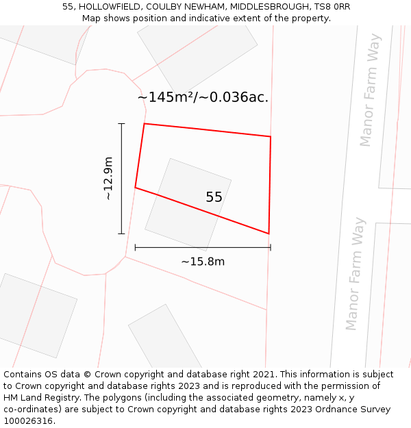 55, HOLLOWFIELD, COULBY NEWHAM, MIDDLESBROUGH, TS8 0RR: Plot and title map