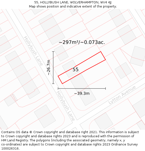 55, HOLLYBUSH LANE, WOLVERHAMPTON, WV4 4JJ: Plot and title map