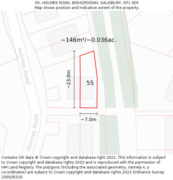 55, HOLMES ROAD, BISHOPDOWN, SALISBURY, SP1 3DF: Plot and title map