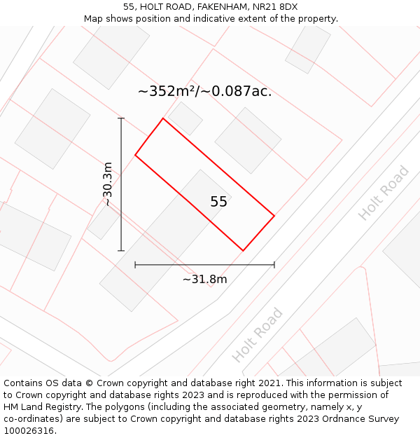 55, HOLT ROAD, FAKENHAM, NR21 8DX: Plot and title map