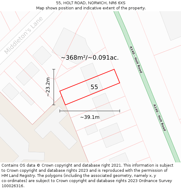 55, HOLT ROAD, NORWICH, NR6 6XS: Plot and title map
