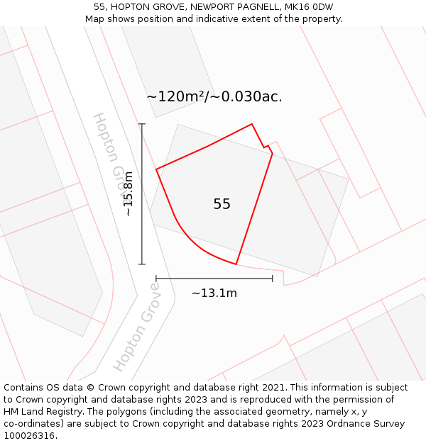 55, HOPTON GROVE, NEWPORT PAGNELL, MK16 0DW: Plot and title map