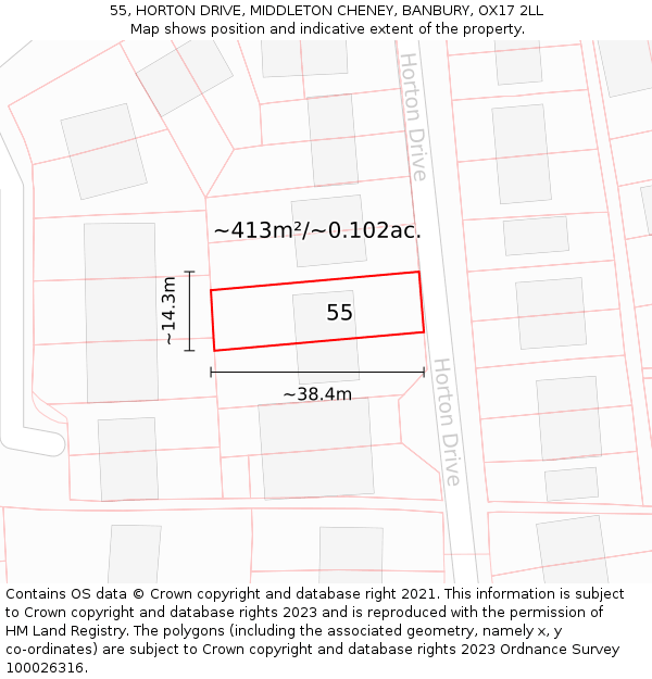 55, HORTON DRIVE, MIDDLETON CHENEY, BANBURY, OX17 2LL: Plot and title map