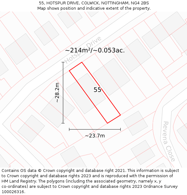 55, HOTSPUR DRIVE, COLWICK, NOTTINGHAM, NG4 2BS: Plot and title map