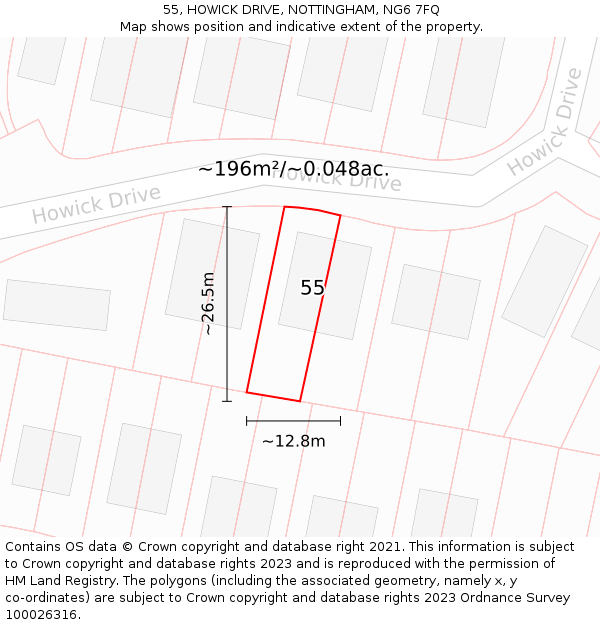 55, HOWICK DRIVE, NOTTINGHAM, NG6 7FQ: Plot and title map