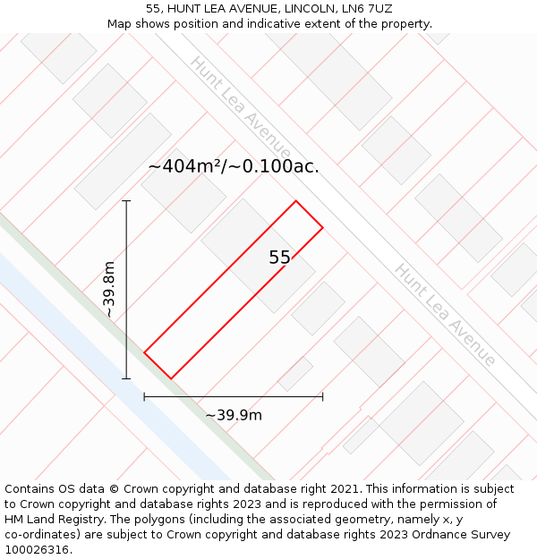 55, HUNT LEA AVENUE, LINCOLN, LN6 7UZ: Plot and title map