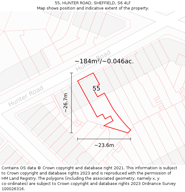 55, HUNTER ROAD, SHEFFIELD, S6 4LF: Plot and title map