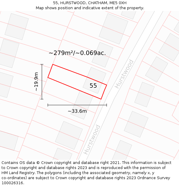 55, HURSTWOOD, CHATHAM, ME5 0XH: Plot and title map