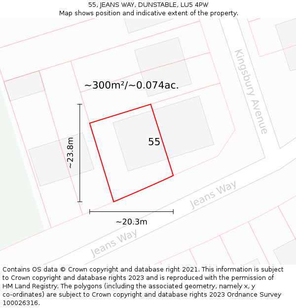 55, JEANS WAY, DUNSTABLE, LU5 4PW: Plot and title map