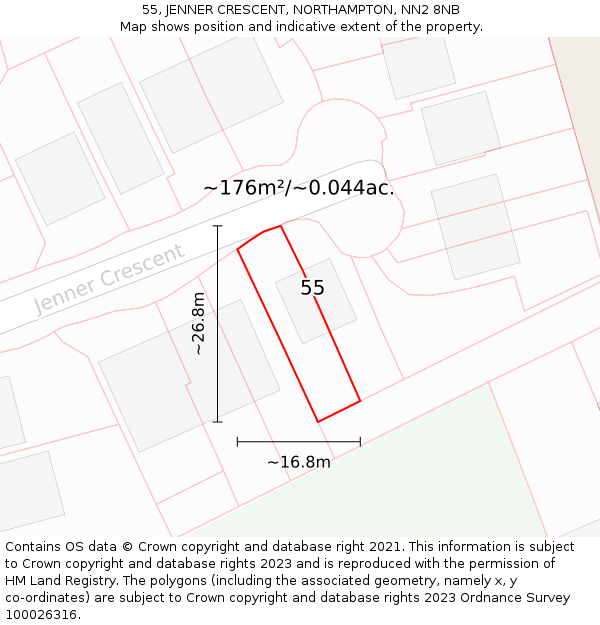 55, JENNER CRESCENT, NORTHAMPTON, NN2 8NB: Plot and title map