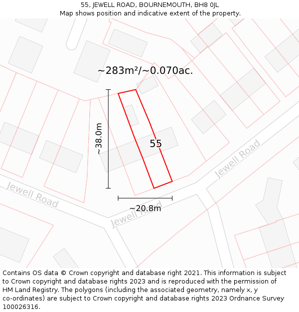 55, JEWELL ROAD, BOURNEMOUTH, BH8 0JL: Plot and title map