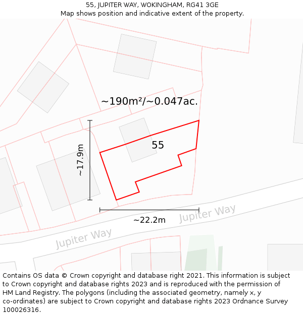 55, JUPITER WAY, WOKINGHAM, RG41 3GE: Plot and title map
