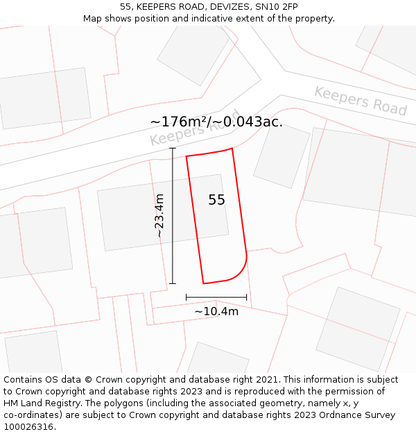 55, KEEPERS ROAD, DEVIZES, SN10 2FP: Plot and title map
