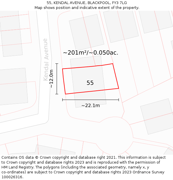 55, KENDAL AVENUE, BLACKPOOL, FY3 7LG: Plot and title map