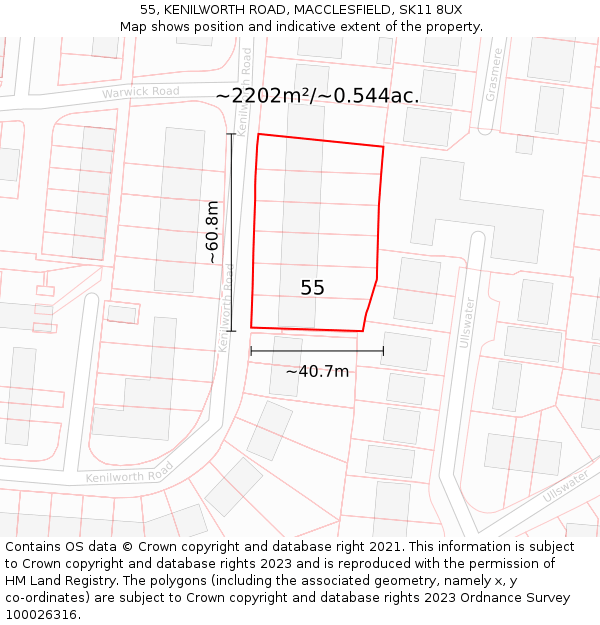 55, KENILWORTH ROAD, MACCLESFIELD, SK11 8UX: Plot and title map