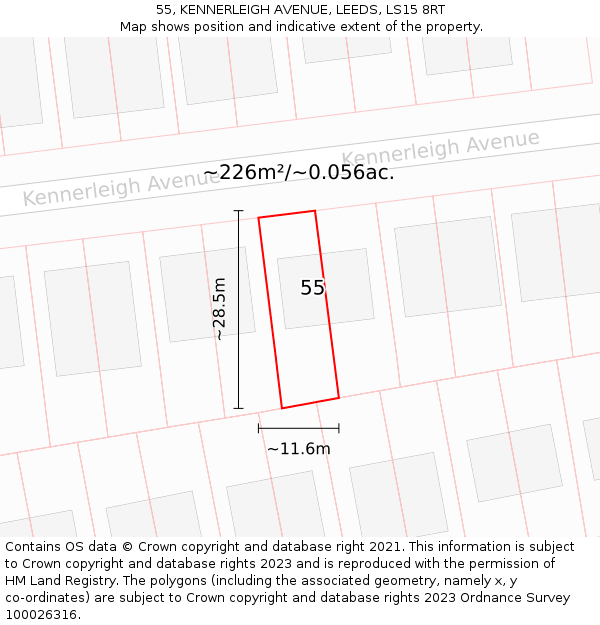 55, KENNERLEIGH AVENUE, LEEDS, LS15 8RT: Plot and title map